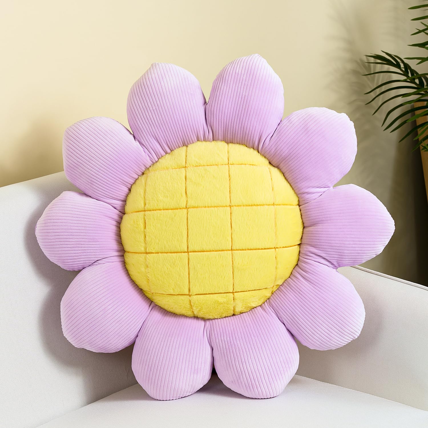 Sioloc Sunflower Throw Pillow,Flower Shaped Pillows Floor Pillow Seating Cushion,Seating Cushion,Cute Room Decor & Plush Pillow for Bedroom Sofa Chair(Purple, 15.7")