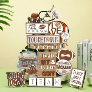 FairySandy 27 Pcs Football Tiered Tray Decor Farmhouse Football Decorations for Home Football Decor Rustic Wooden Football Ornament Football Table Centerpieces for Football Fans Club Home Supplies