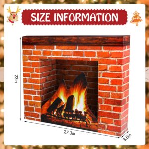 Christmas Cardboard Fireplace Prop- 3D Artificial Red Brick Cardboard Fireplace- Brick Fireplace Stand-Up- Fake Fireplace Backdrop for Christmas Decoration