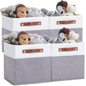 duhel cube storage bins 4 pack,11 inch collapsible storage bins,fabric storage cubes can be usd closet organizers and storage box shelf basket. (white&grey-4pcs)