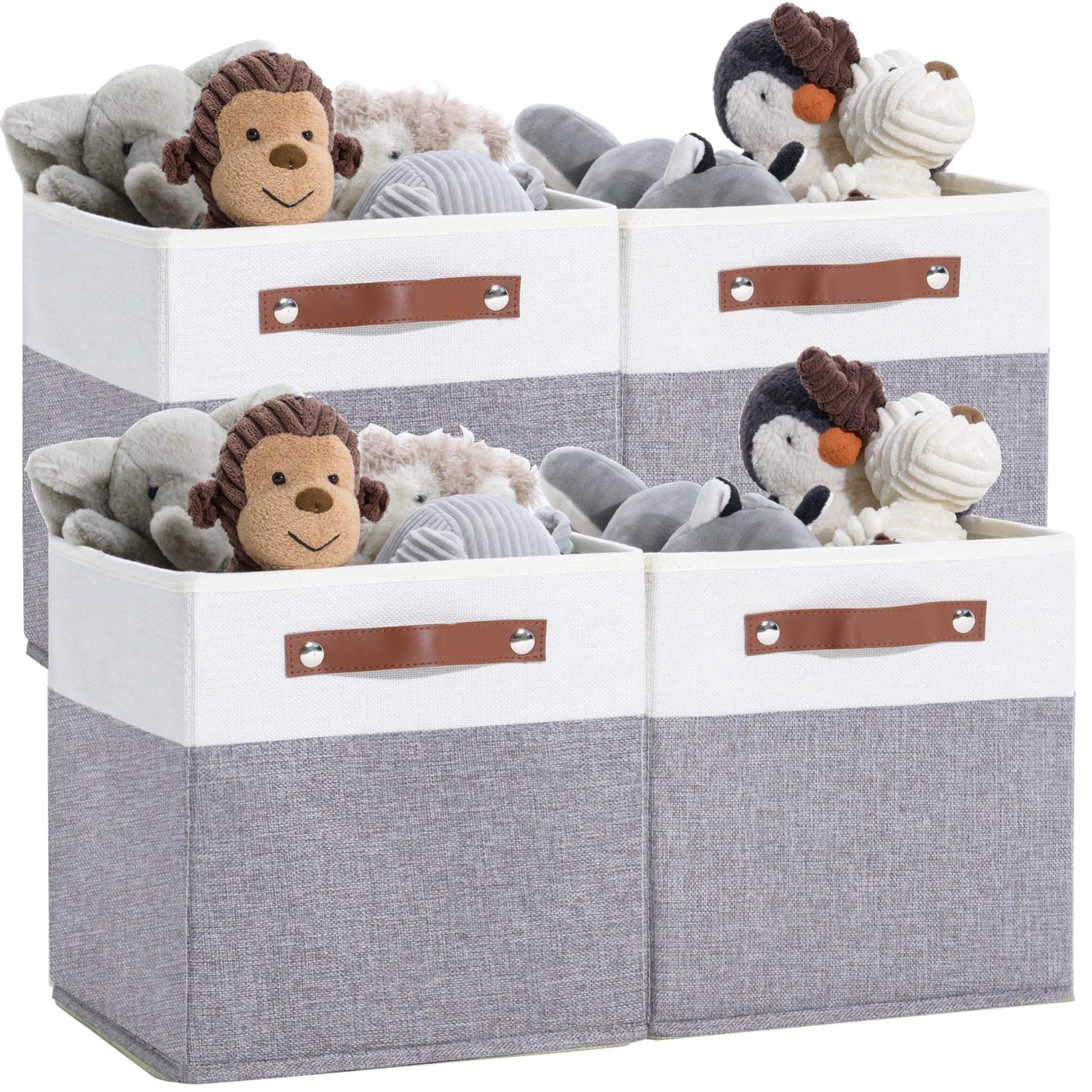 DUHEL Cube Storage Bins 4 Pack,11 Inch Collapsible Storage Bins,Fabric Storage Cubes Can be Usd Closet Organizers and Storage Box Shelf Basket. (White&Grey-4pcs)