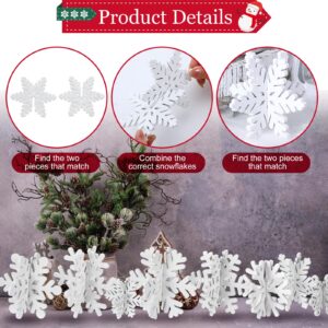 Wenqik 16 Pcs Winter Wooden Snowflake Decor Christmas Winter Snowflake Tabletop Decorations 3D Snowflake Table Signs Standing Centerpiece Tiered Tray Decorations for Party(White)