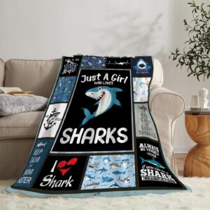 Shark Blanket Super Soft Warm Shark Fleece Throw Blanket Cozy Fluffy Just a Girl Who Loves Sharks Lightweight Flannel Gifts Blankets for Kids Adults 80"X60"