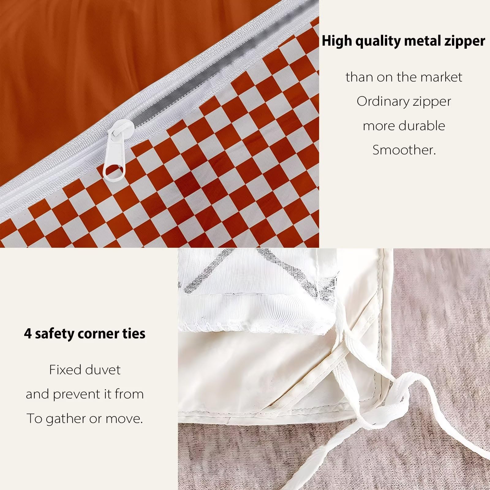 Duvet Cover Full Size - Orange Plaid Full Duvet Cover Set Women Girls,Full Size Duvet Cover Full Abstract Checkered Bedding Set, 3 Pieces, 1 Comforter Duvet Cover Full Size 80"x90"and 2 Pillowcases