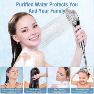 Filtered Shower Head with Handheld, 9 Modes High Pressure Shower Heads with Filter, 72"Hose, Adjustable Bracket, Hard Water Filter Mineral Beads to Remove Chlorine and Harmful Substance, Chrome