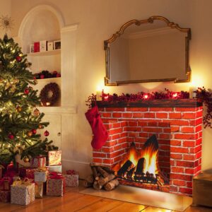 Christmas Cardboard Fireplace Prop- 3D Artificial Red Brick Cardboard Fireplace- Brick Fireplace Stand-Up- Fake Fireplace Backdrop for Christmas Decoration