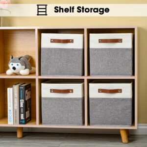 DUHEL Cube Storage Bins 4 Pack,11 Inch Collapsible Storage Bins,Fabric Storage Cubes Can be Usd Closet Organizers and Storage Box Shelf Basket. (White&Grey-4pcs)