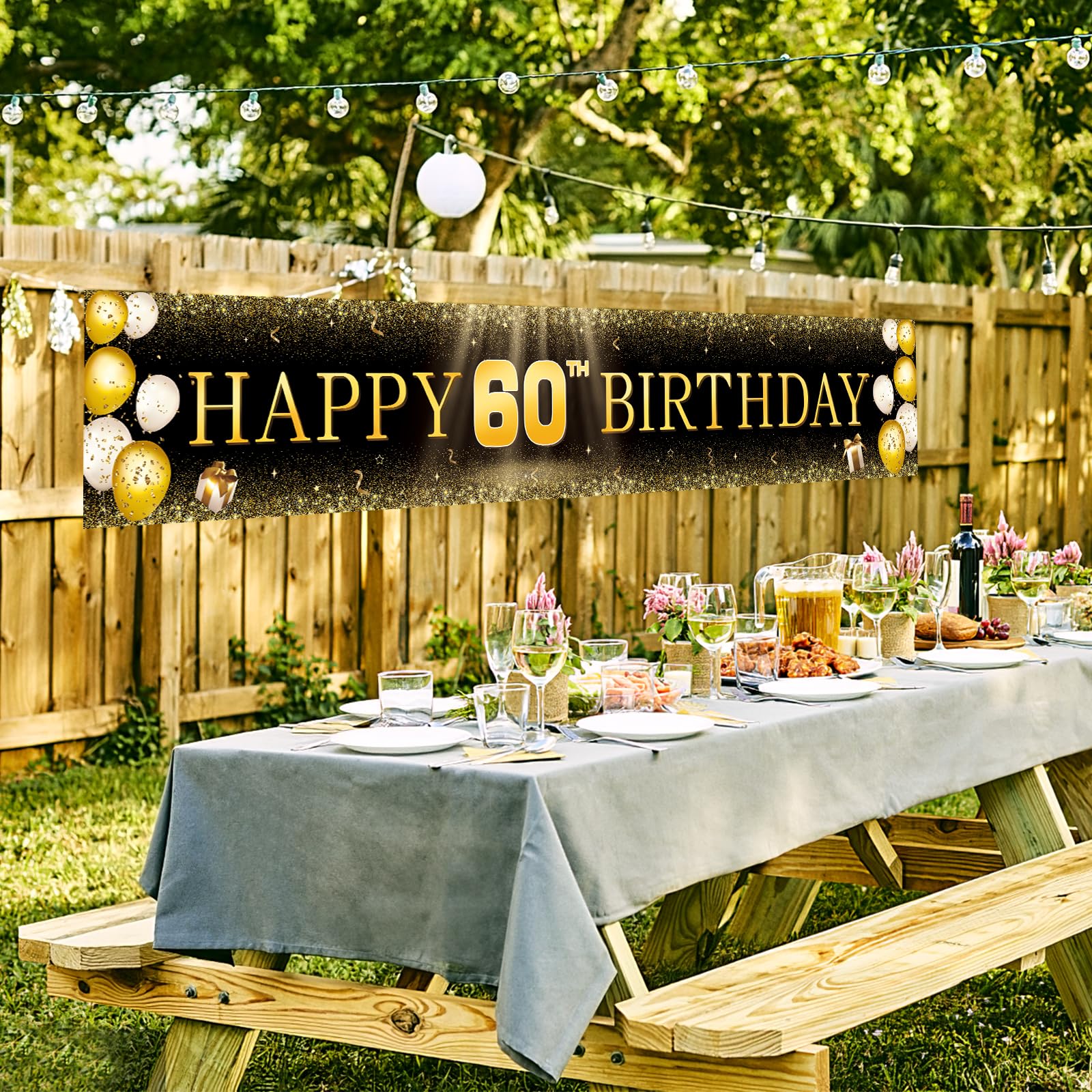 TZSS Large Happy 60th Birthday Banner, Happy 60th Birthday Decorations Yard Signs, 60th Birthday Indoor Outdoor Party Decorations (118" X 20")