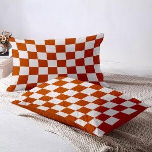 Duvet Cover Full Size - Orange Plaid Full Duvet Cover Set Women Girls,Full Size Duvet Cover Full Abstract Checkered Bedding Set, 3 Pieces, 1 Comforter Duvet Cover Full Size 80"x90"and 2 Pillowcases