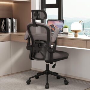 apusen ergonomic office chairs with adjustable lumbar support,mesh desk chair with adjustable arms and wheels,computer desk chair for home office essentials（headrests,black）