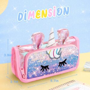 LISEVO Cute Pencil Case, 3D Pencil Pouch for Girls Kids, Sparkly Pencil Bag with Sequins for Students, Glitter Bling School Supplies Stationary Pen Holder