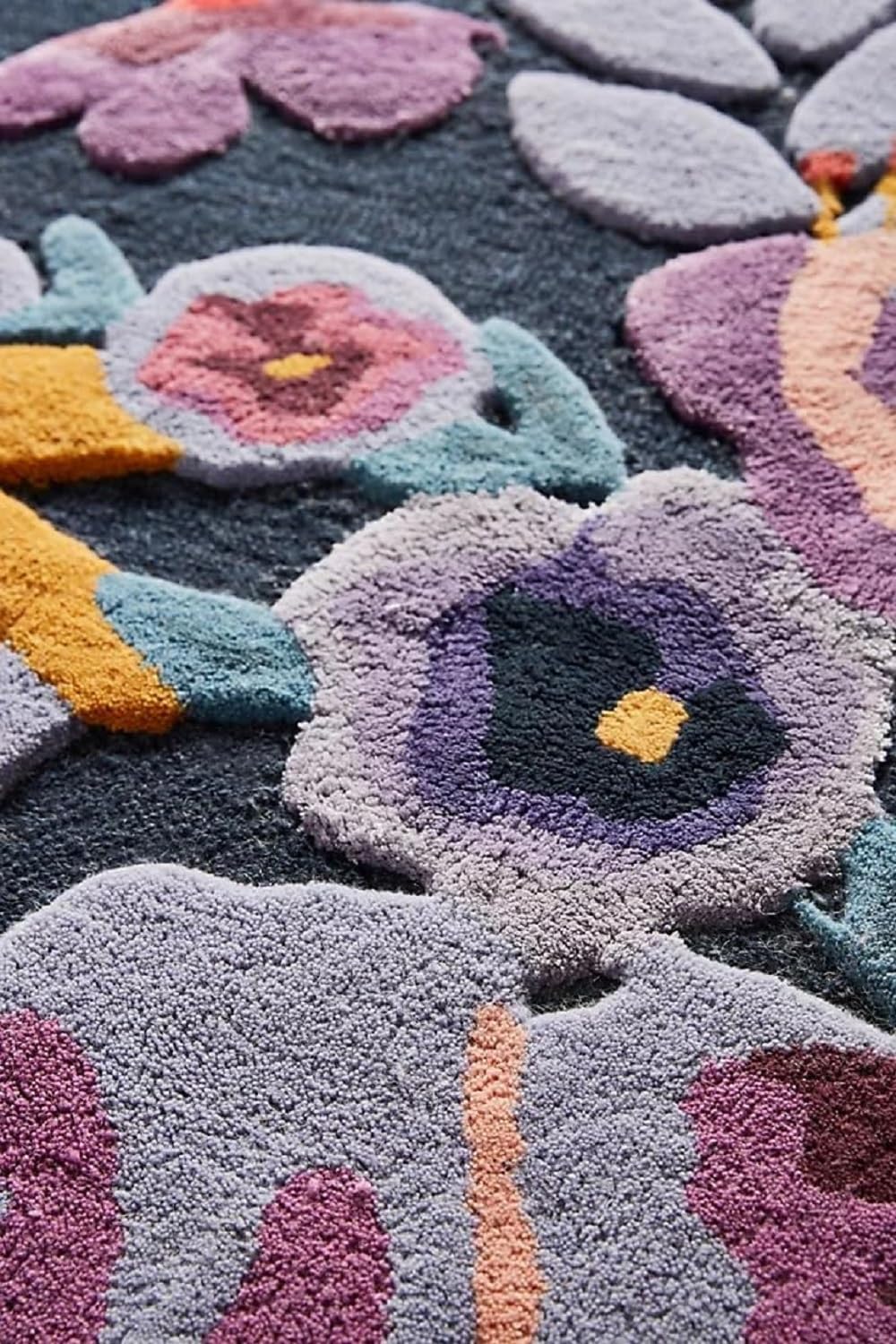 RestopuffHandmade Flower Multicoloured Irregular Area Rug 100% Imported Blended Wool Floral Area Rug (Blue, 5 x 8 feet)