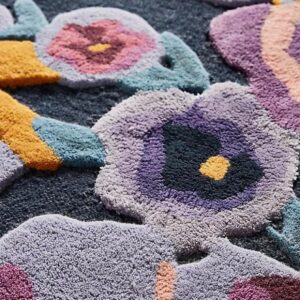 RestopuffHandmade Flower Multicoloured Irregular Area Rug 100% Imported Blended Wool Floral Area Rug (Blue, 5 x 8 feet)