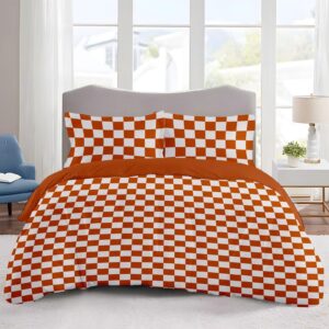 duvet cover full size - orange plaid full duvet cover set women girls,full size duvet cover full abstract checkered bedding set, 3 pieces, 1 comforter duvet cover full size 80"x90"and 2 pillowcases