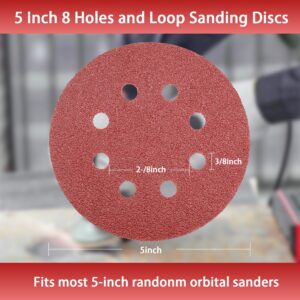 Akjwp 70PCS Sanding Discs 5 Inch 8 Holes and Loop Adhesive Sanding Discs Sandpaper for Random Orbital Sander 40/80/120/240/320/600/800 Grits…