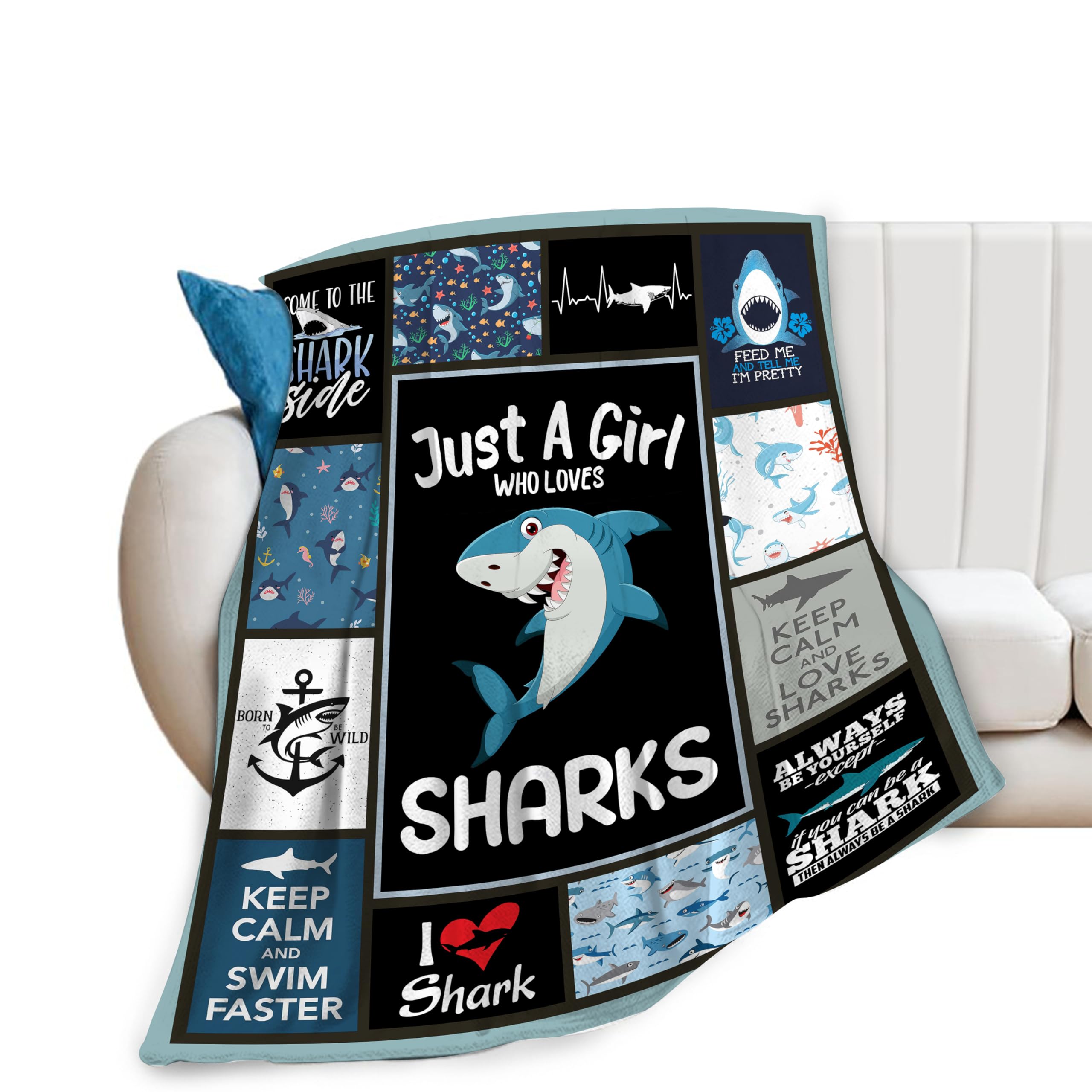 Shark Blanket Super Soft Warm Shark Fleece Throw Blanket Cozy Fluffy Just a Girl Who Loves Sharks Lightweight Flannel Gifts Blankets for Kids Adults 80"X60"