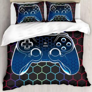 Duvet Cover Full,Gamer Bedding Set Full ,Game Console Comforter Cover Full Size for Boys Kids,Cool 3D Gaming Geometric Bedding Set, 3 Pieces, 1 Gamer Duvet Cover 80"x90" and 2 Pillow Shams 20"x30"