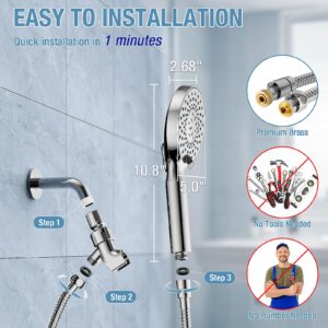 Filtered Shower Head with Handheld, 9 Modes High Pressure Shower Heads with Filter, 72"Hose, Adjustable Bracket, Hard Water Filter Mineral Beads to Remove Chlorine and Harmful Substance, Chrome