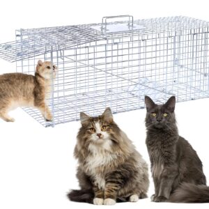 32" Live Animal Traps,Humane Animal Trap for Stray Cats up to 16.5 pounds, Raccoons, Squirrel, Skunk, Mole, Groundhog, Armadillo, Rabbit,Steel Foldable with Pedal Triggers