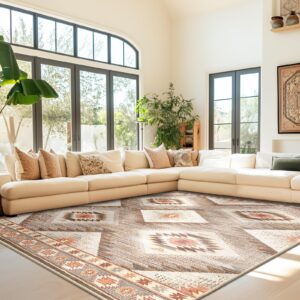 bestsweetie 8x10 area rugs, washable 8x10 rug, non slip floor carpet, low pile water repellent, ultra soft moroccan rugs for living room bedroom indoor-cream/camel