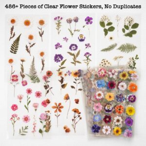 Knaid Pressed Flower Themed Stickers (Assorted 486 Pieces, 36 Sheets) Dried Floral Resin Stickers Decals Botanical Journaling Sticker for Scrapbook Supplies Junk Journal Bullet Journal Planner Laptop