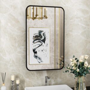 acemiro 16x24 inch medicine cabinet for bathroom with vanity mirror black metal framed recessed wall mounted bathroom medicine cabinet with mirror