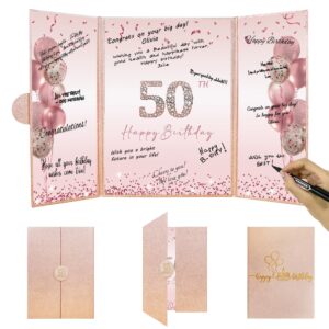 darunaxy rose gold 50th birthday party decorations, happy 50th birthday alternative signature guest book for women pink cheers to 50 years old gifts 50 birthday signing card board party supplies