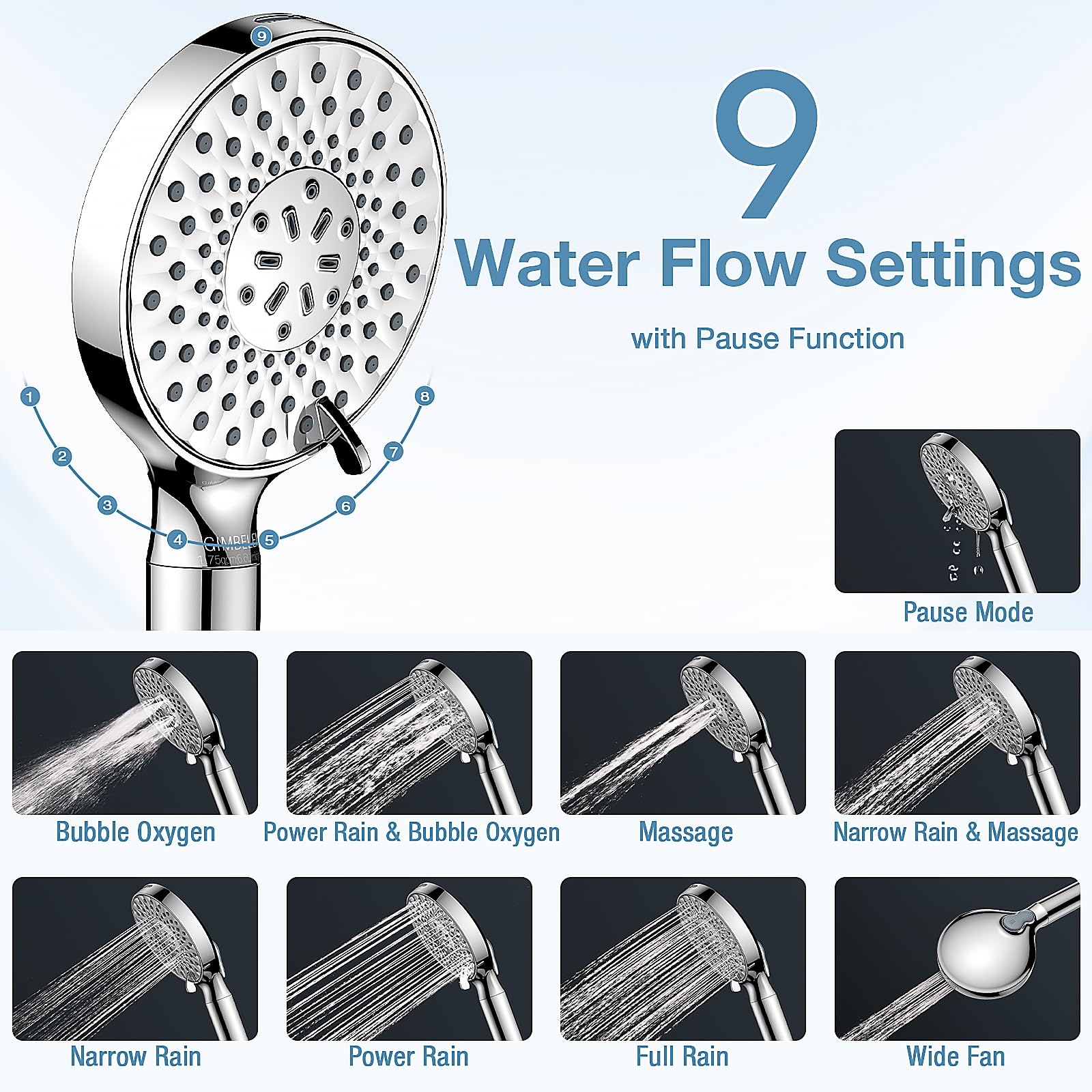 Filtered Shower Head with Handheld, 9 Modes High Pressure Shower Heads with Filter, 72"Hose, Adjustable Bracket, Hard Water Filter Mineral Beads to Remove Chlorine and Harmful Substance, Chrome