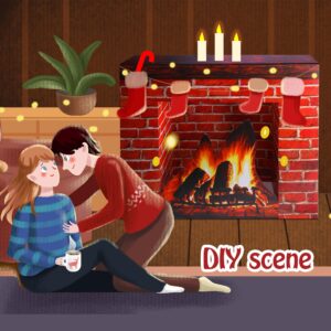 Christmas Cardboard Fireplace Prop- 3D Artificial Red Brick Cardboard Fireplace- Brick Fireplace Stand-Up- Fake Fireplace Backdrop for Christmas Decoration