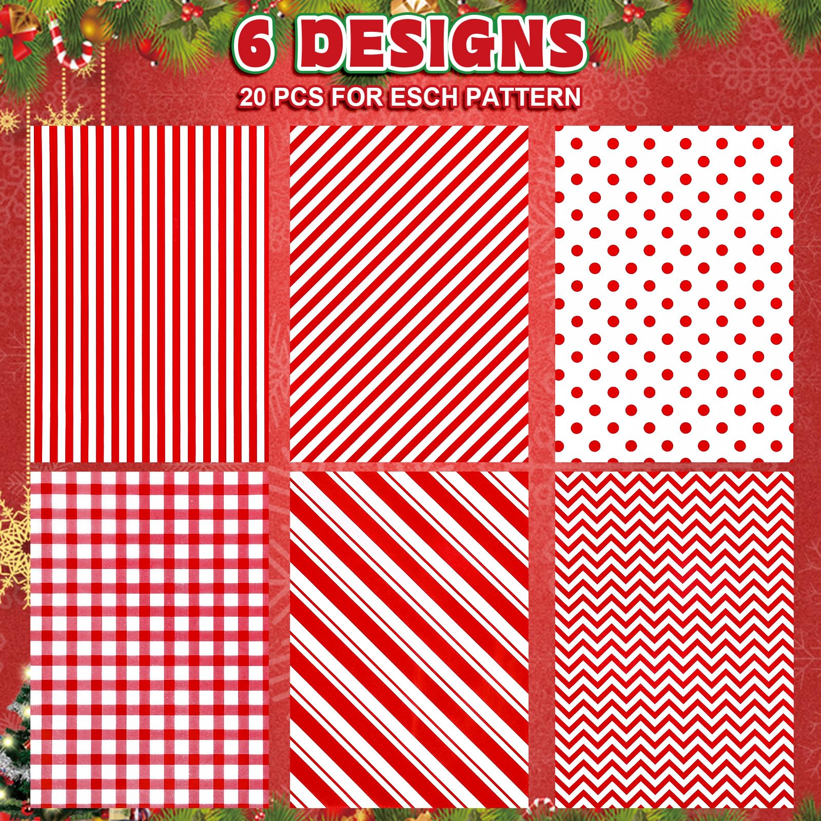 Whaline 120 Sheets Minimalists Christmas Tissue Paper Plaids Dots Stripes Print Gift Wrapping Paper Red White Art Craft Paper for DIY Winter Xmas Wedding Anniversary Birthday Party Decor