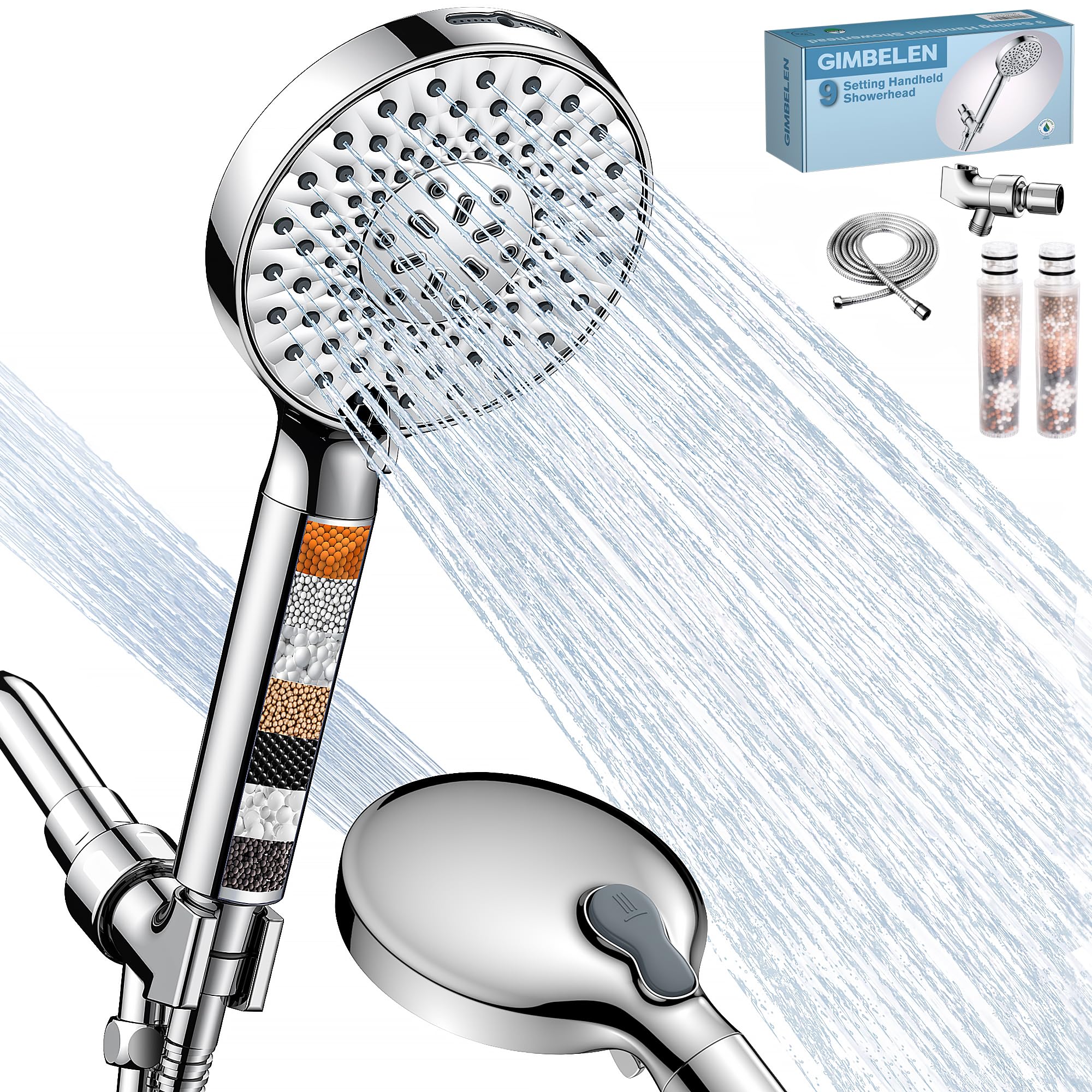 Filtered Shower Head with Handheld, 9 Modes High Pressure Shower Heads with Filter, 72"Hose, Adjustable Bracket, Hard Water Filter Mineral Beads to Remove Chlorine and Harmful Substance, Chrome