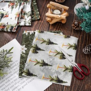 Whaline 12Pcs Watercolor Forest Cotton Fabric Bundles 18 x 22 Inch Green Christmas Tree Flower Deer Fat Quarter Xmas Quilting Patchwork for DIY Handmade Sewing Crafting