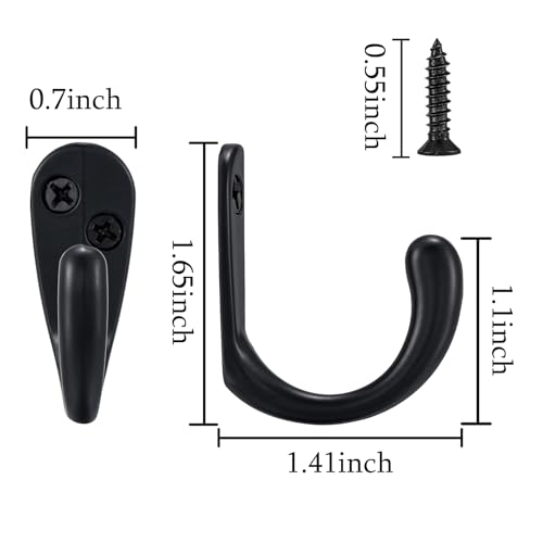 Jukzi 10 Pack Coat Hook Wall Mounted Single Prong Matte Black Heavy Duty Rust-Proof Hooks for Hanging Wall Coat Towel Key Bathroom Kitchen Living Room Hooks