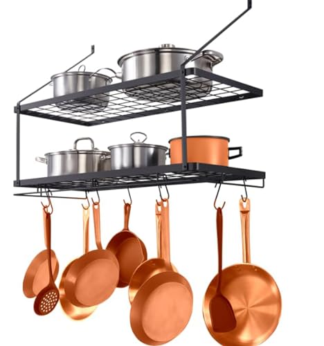 VEVOR Pot Rack Wall Mounted, 30 inch Pot and Pan Hanging Rack, Pot and Pan Hanger with 12 S Hooks, 55 lbs Loading Weight, Ideal for Pans, Utensils, Cookware in Kitchen