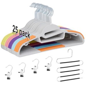 vecelo 25 pack coat hangers, premium quality plastic suit clothes hanger, non-slip, heavy-duty, s-shaped opening, 360º swivel hook, space-saving for bedroom closet