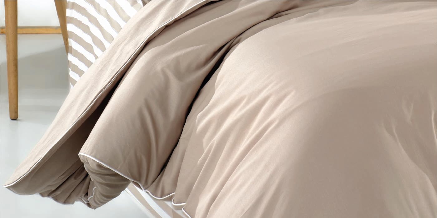 via bianco Plaist Duvet Cover King Size,3 Pieces Bedding Sets, 144 Thread Count 30/1 100% Cotton Duvet Cover with 2 Pillowcases Ultra Soft&Breathable Brown