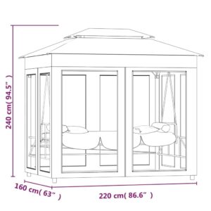 vidaXL Gazebo Convertible Swing Bench Cream White - Spacious Double-Seater Gazebo Swing Bench - Features Convertible Bed Function and Anti-Insect Mesh - Comes with Cushions for Comfort – Powder-Co...