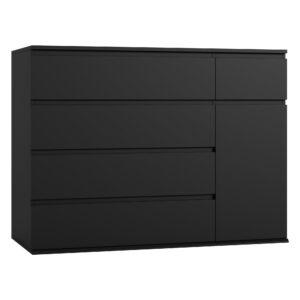 FOTOSOK 5 Drawer Dresser, Black Dresser Modern Dresser for TV Stand, Double Dresser Wide Storage Chests of Drawer with Door, Deep Drawers and Wide Storage Space