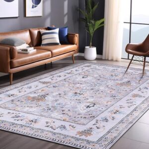 lena rug floral machine washable area rug 5x7 for living room bedroom kitchen dining room gray