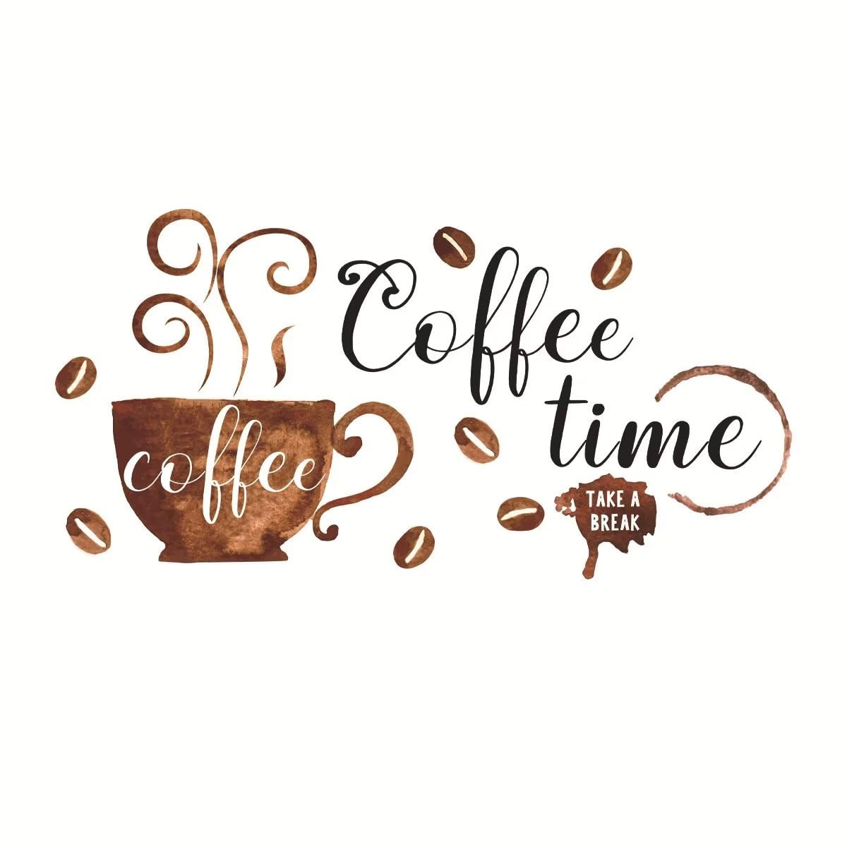 AWAKINK Coffee Tea Cup Wall Stickers Murals Coffee Beans Vinyl Wall Decals Coffee Time Quotes Wall Art DIY Peel and Stick Home Decor for Kitchen Cafe Shop Coffee Station Pub Restaurant Office