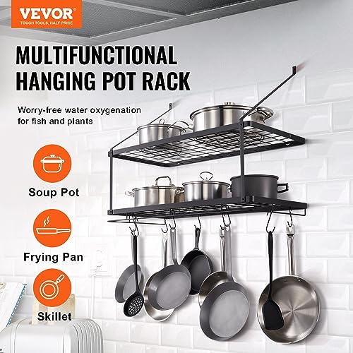 VEVOR Pot Rack Wall Mounted, 30 inch Pot and Pan Hanging Rack, Pot and Pan Hanger with 12 S Hooks, 55 lbs Loading Weight, Ideal for Pans, Utensils, Cookware in Kitchen