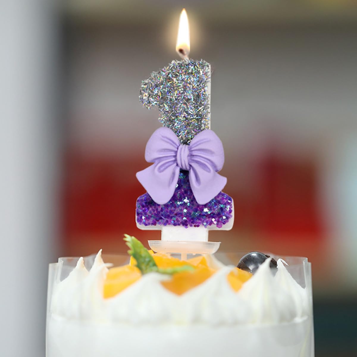 Birthday Number Candles Purple Bow Birthday Cake Candles Glitter Sequins Number 1 Candle for Cake Decoration Women Girls Birthday Anniversary Commemorative Party Supplies(Number 1)