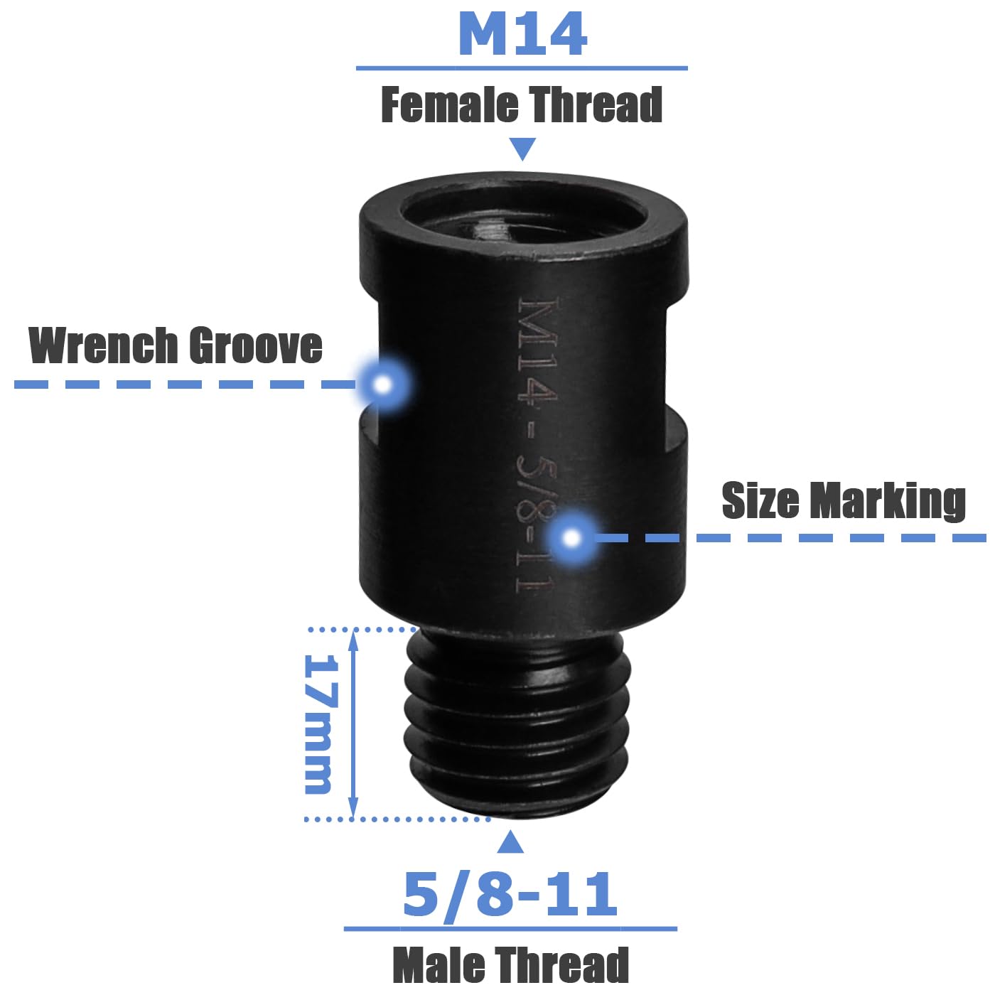 Mesee 2Pcs Angle Grinder Attachment Adapters M14 Female to 5/8"-11 Male Thread Adapter Conversion Tool M14 Grinding Machine Adaptor Extension Rod for 5/8" Thread Diamond Core Bit Polishing Pad Wheel