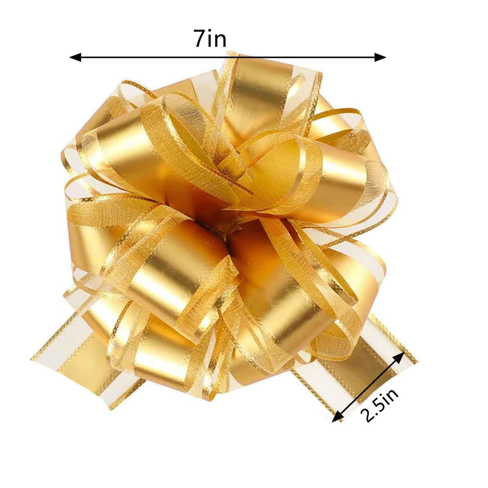 We Moment 5 PCS 7 inches Large Pull Bows Wrapping Pull Bow Ribbon，Gold Gift Wrap Bows for Gift Wrapping Baskets Wedding or Flower Decorations, Valentine's Day Christmas Birthday Gift Decorations