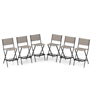 costway outdoor patio bar chair set of 6, folding bar height stool with metal frame & footrest, patio bar stool for balcony, garden & poolside (6, coffee)