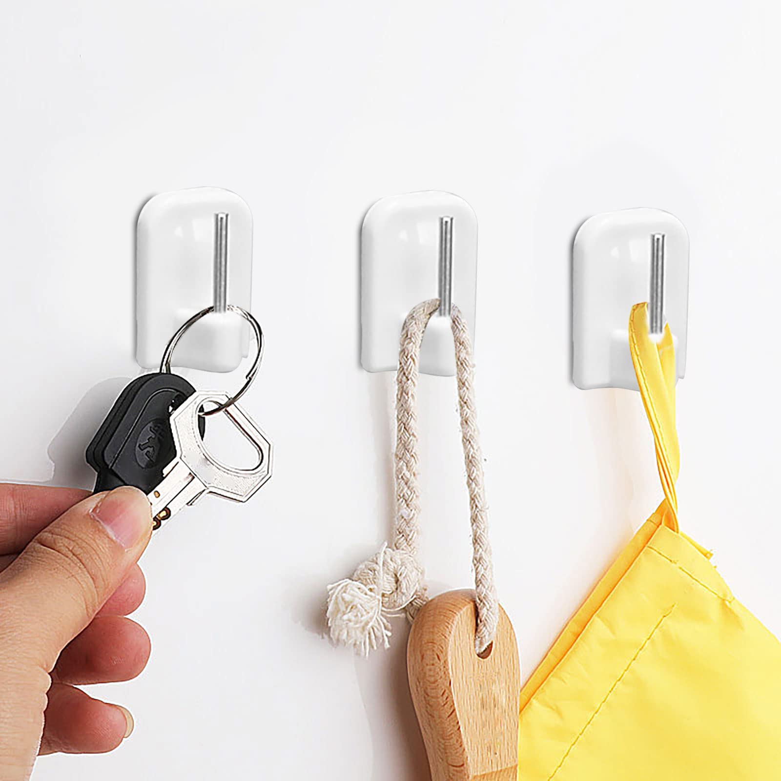 MultiValue Adhesive Hooks, 30 PCS Mini Self Adhesive Over The Door Hooks Wall Mounting Telescopic Rod Hooks Wall Hooks for Hanging Rope Curtain Rod Holder Curtain Hooks for Rod Towel Key (White)