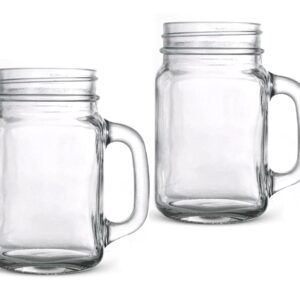 MEM WORLDSHOP 16 oz Regular Mouth Drinking Jars - (2 PACK) - Drinking Mason Jars Regular Mouth Mugs with Glass Handles