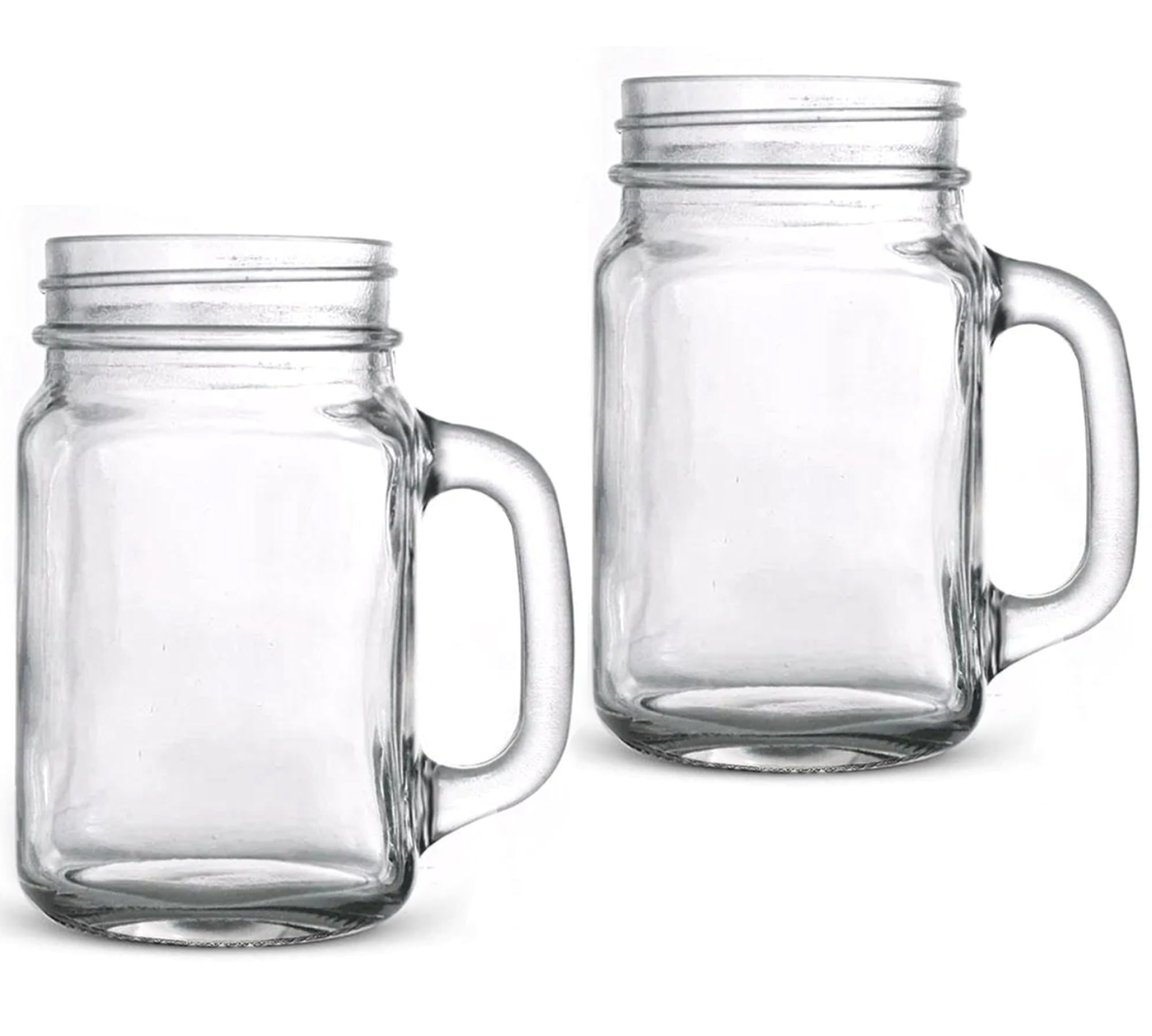 MEM WORLDSHOP 16 oz Regular Mouth Drinking Jars - (2 PACK) - Drinking Mason Jars Regular Mouth Mugs with Glass Handles