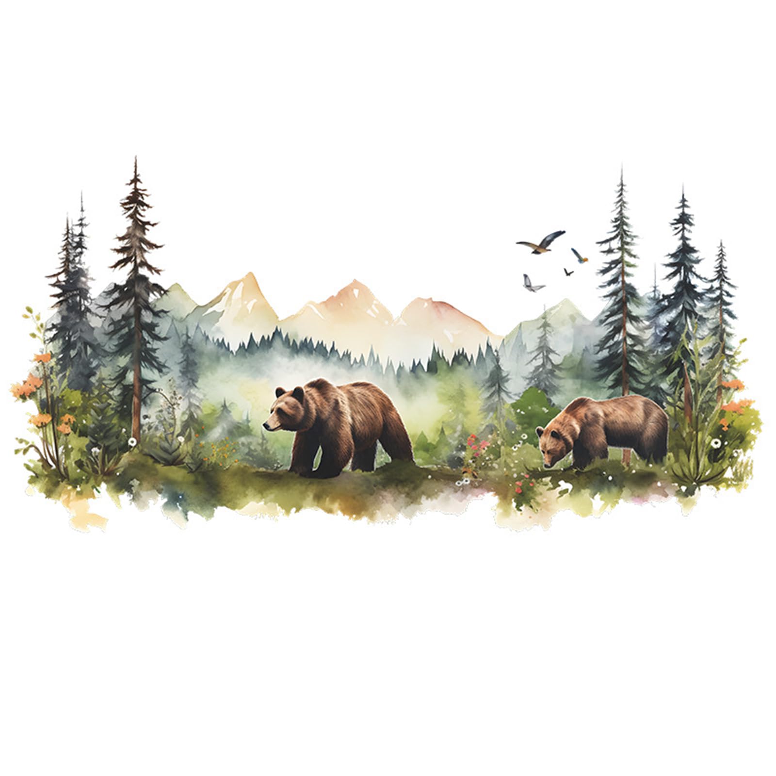 Annande Bear Wall Decals Mountain Wall Decal Woodland Nursery Decor Forest Wallpaper for Kids Baby Nursery Playroom Bedroom Classroom Kindergarten Wall Decor