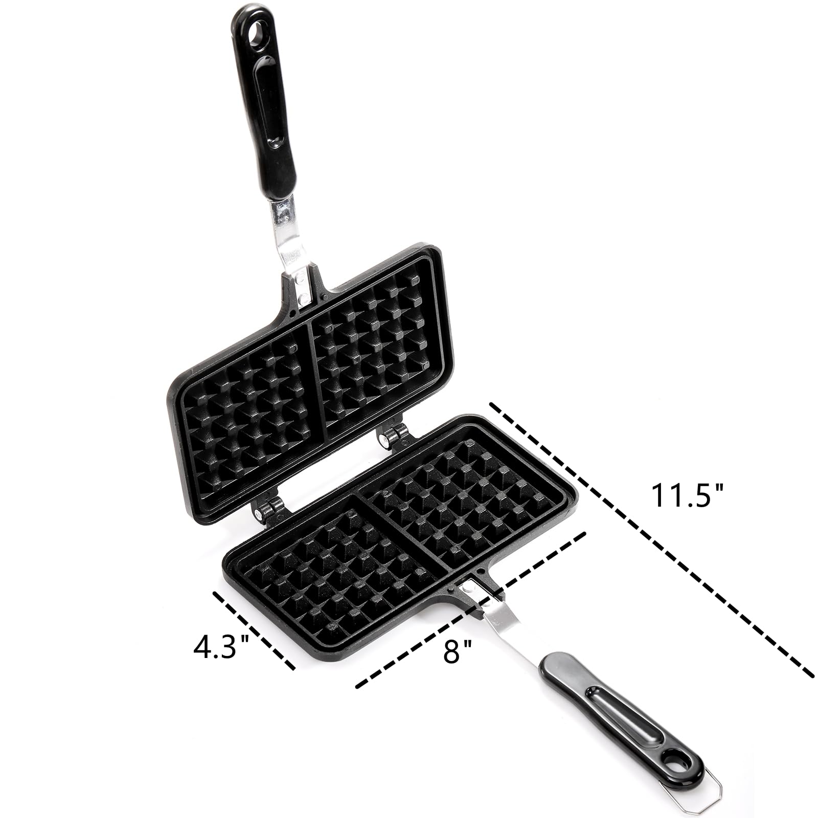 Dicunoy Non-stick Waffle Maker, 8" Camping StoveTop Waffle Maker with Long Handle, Portable Aluminum Waffle Maker Pan for Waffles Sandwich Toaster, Breakfast, Sandwich Baking